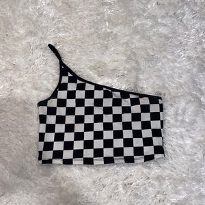Checkered one shoulder crop top